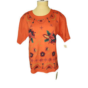 Marisa Christina 100% Cotton Embroidered Appliquéd Orange Top NWT Size Small